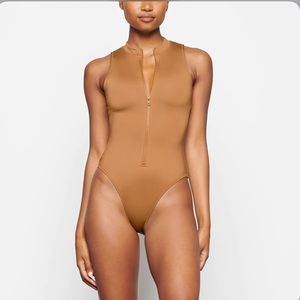 SKIMS Swim Zip Front Sleeveless One Piece - Almond NWOT